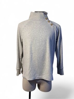 J.CREW Women's Gray Fleece High Neck Button Pullover Sweatshirt Size M